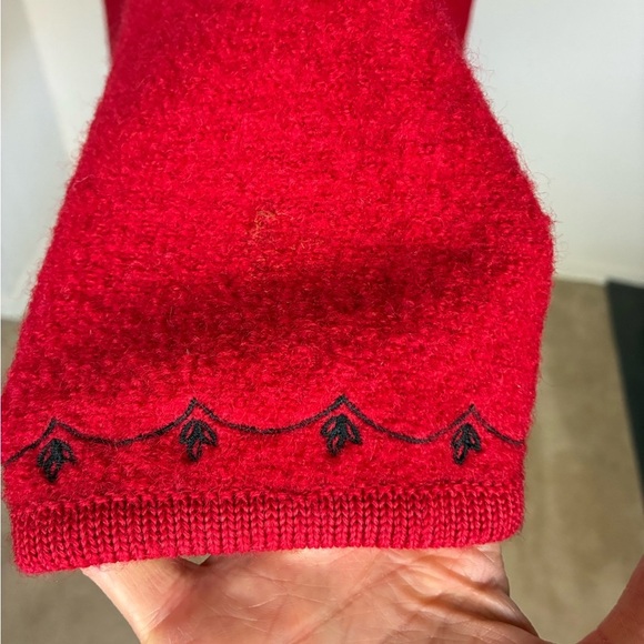 The Tog Shop Red 100% Wool Button Front Cardigan with Black Embroidered Trim - Picture 5 of 11